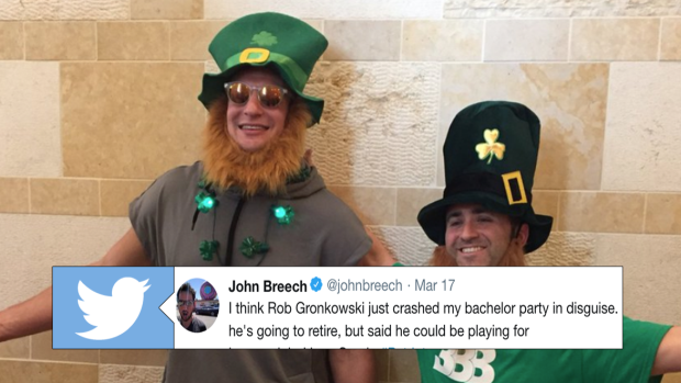 CBS writer John Breech's bachelor party included Rob Gronkowski dressed as  a leprechaun