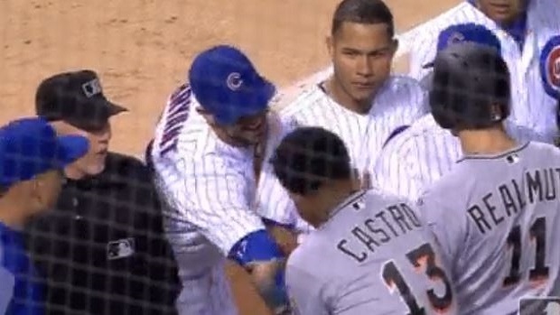 Kris Bryant tickles Starlin Castro