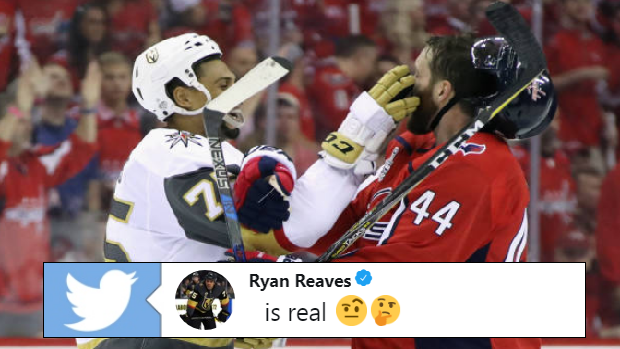 Ryan Reeves (left) and Brooks Orpik (right) tussle during the Stanley Cup Final.