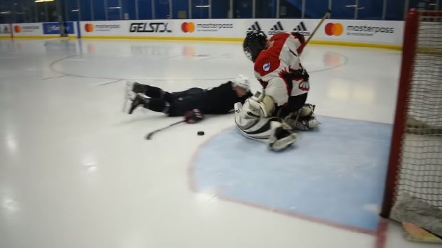 Nathan Staios in the mini stick shootout challenge.