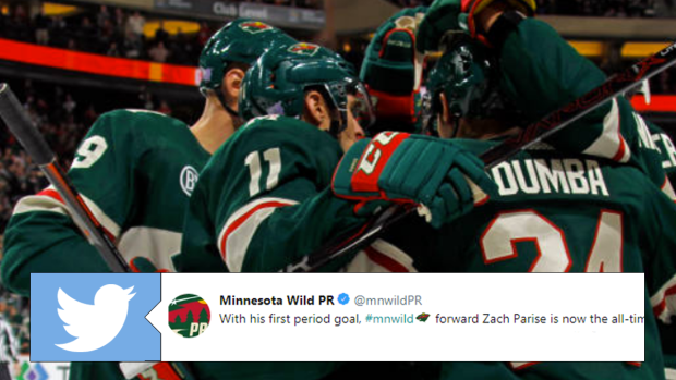 Minnesota Wild celebrate Zach Parise's 341st career goal