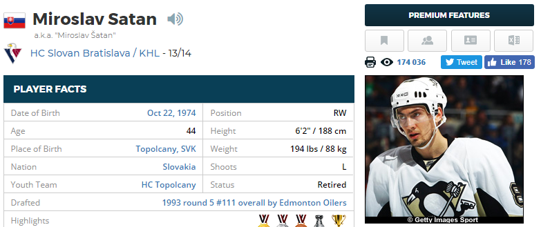 Miroslav Satan Hockey Stats and Profile at