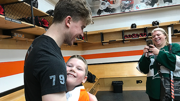 Flyers Carter Hart laughs and was all smiles when asked if his good friend  Connor Parkkila might become the next Carter Hart “Yea, Maybe (Smiling from  ear to ear)” – FLYERS NITTY