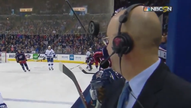 Flying puck nearly strikes Pierre McGuire, just days after ...