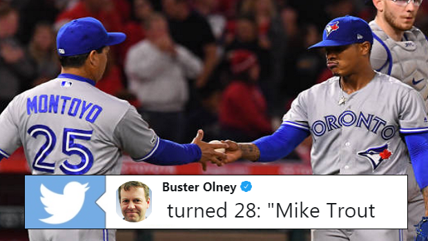 Marcus Stroman leaves the mound against the Los Angeles Angels.