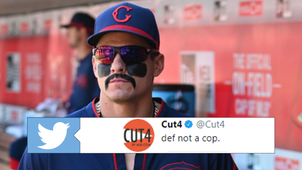 Will 6'5 245 on X: Derek Dietrich painted on a fake mustache with