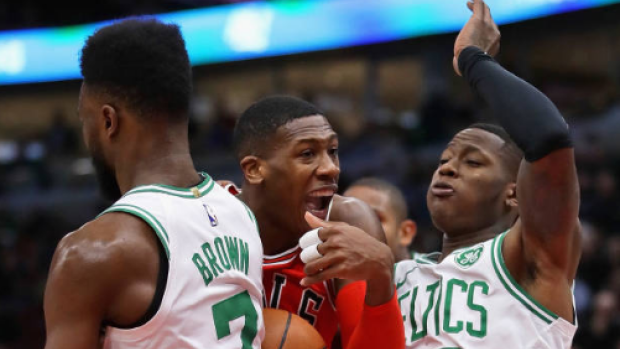 Jaylen Brown, Khris Dunn and Terry Rozier