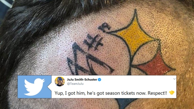 JuJu Smith-Schuster says he will buy fan season tickets after fan tattoos  autograph to his head