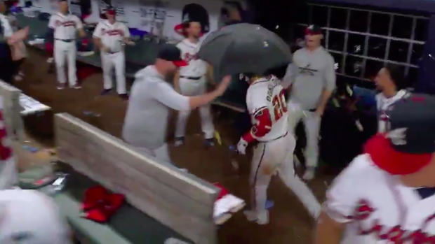 Josh Donaldson got an umbrella after a home run