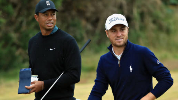 Tiger Woods (left), Justin Thomas  (right)