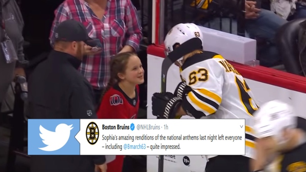 Brad Marchand congratulated Ottawa's anthem singer after incredible ...