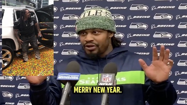 Beast Mode Arrives in Seattle in Car FULL of Skittles [VIDEO]