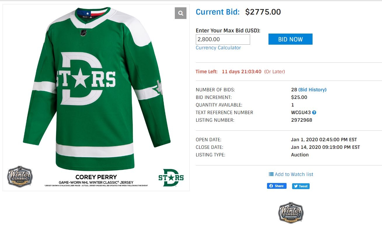Corey Perry Dallas Stars Game-Used 2020 NHL Winter Classic Jersey