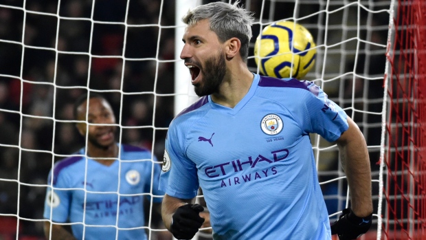 Manchester City shirt worn by Sergio Aguero during title-winning goal set  for auction