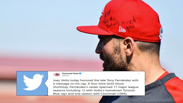 Joey Votto honors former Reds player Tony Fernandez by writing message on  his cap