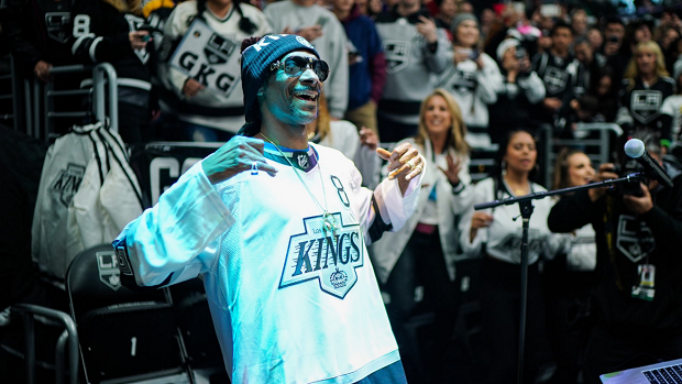 Snoop Dogg reading the starting lineup for the LA Kings is