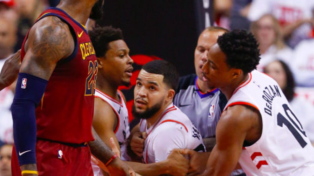 Kyle Lowry, Fred VanVleet and DeMar DeRozan