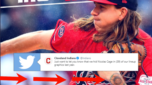 Turns out the Indians hid Nic Cage photos in lineup graphics last year