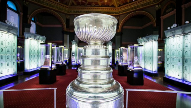 The Stanley Cup on display in the Hockey Hall of Fame.