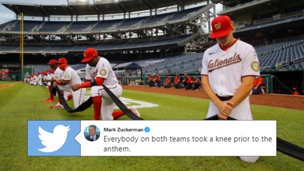 MLB Opening Day: Yankees, Nationals players kneel before national