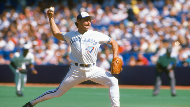 Toronto Blue Jays pitcher Dave Stieb sends a ball to the plate in