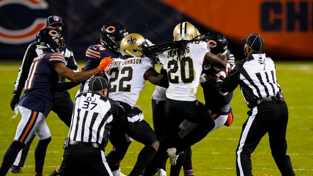 C.J. Gardner-Johnson of the New Orleans Saints punches the Atlanta