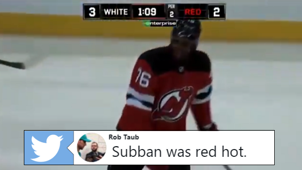 P.K. Subban and Miles Wood got into it during a Devils scrimmage and both  appeared to be heated afterward 😧. . (H/T Rob Taub/Twitter)