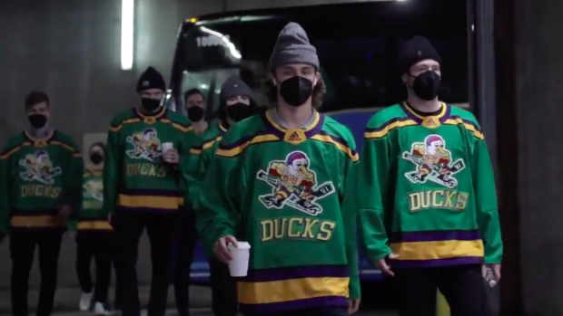 The Anaheim Ducks arrived for their game wearing District 5 Ducks