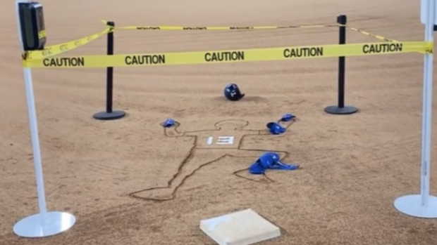 Rangers roast Joey Gallo for tripping over base with faux crime scene