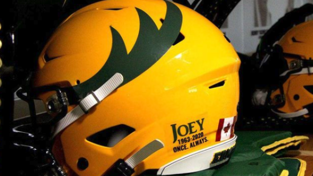 Edmonton Elks helmet with Joey Moss decal