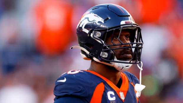 A Denver Broncos helmet on the sideline during the first quarter of News  Photo - Getty Images