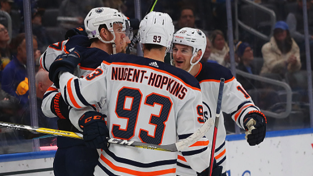 Connor McDavid and the Edmonton Oilers celebrate a goal