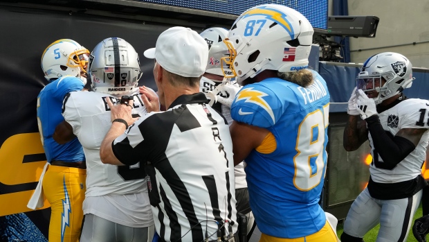 Los Angeles Chargers, Las Vegas Raiders players fight