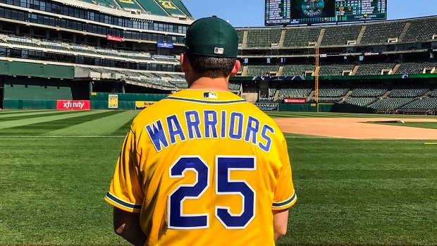 Oakland A's hit the field in Golden State Warriors inspired