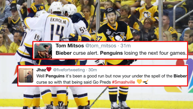 Leaf fan Justin Bieber defends wearing Penguins jersey