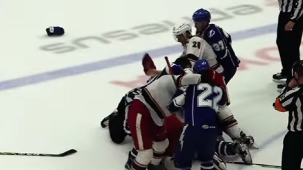 The Grand Rapid Griffins and Syracuse Crunch engaged in a brawl following the Rapids' Game 5 win.