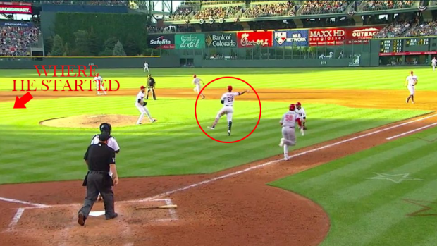 Nolan Arenado might as well have thrown this poor runner out from