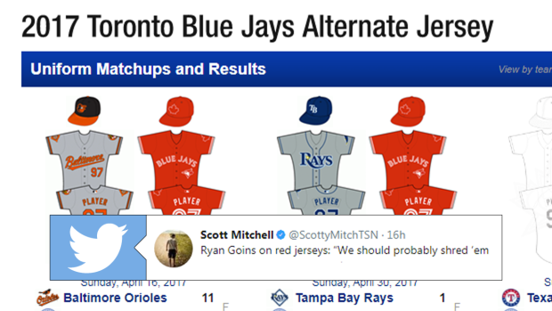 why do the blue jays wear red jerseys