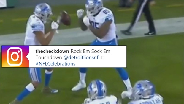 Lions bust out Rock 'Em Sock 'Em Robots inspired celebration for touchdown  