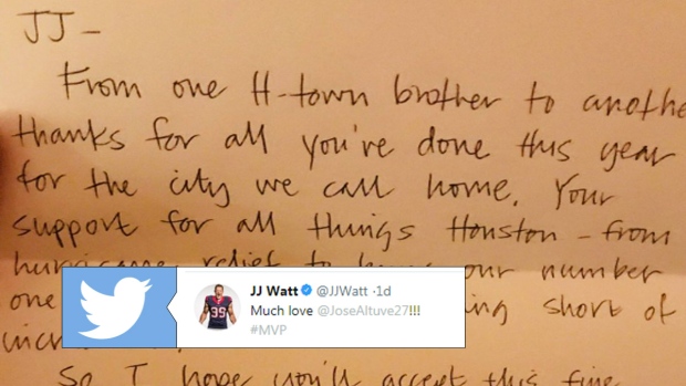 Jose Altuve pens heartfelt letter to Astros' supporter J.J. Watt