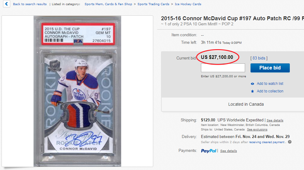 UPDATE: McDavid's most valuable rookie card is about to sell for an absurd  price - Article - Bardown