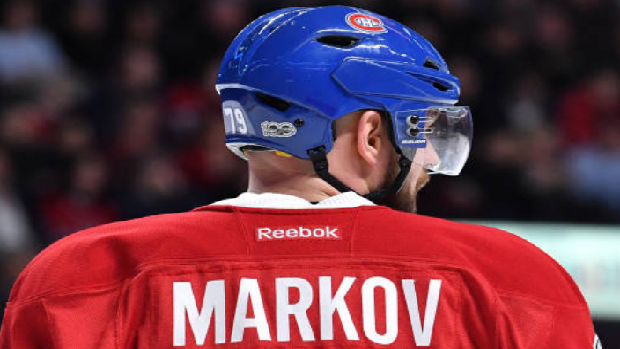 Andrei markov during a 2016-2017 NHL regular season game.