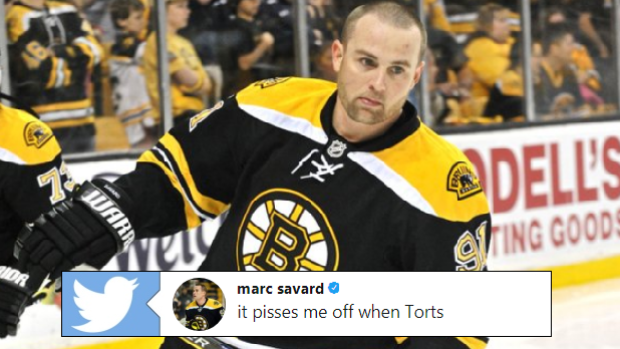 Marc Savard during warm-ups for the Boston Bruins.